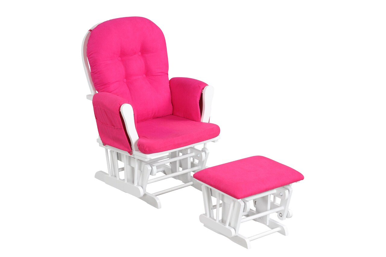 Patio Wood Glider Chair & Ottoman – Detachable Cushion with Padded Armrests